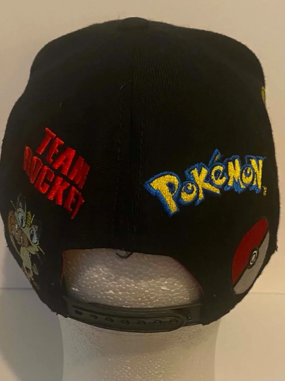 Pokemon Trainer Snapback Cap Black Pikachu Gengar Meowth Embroidered One Size